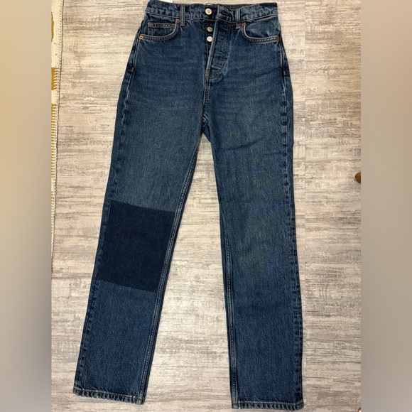 Reformation Cynthia High Rise Patch Straight Jeans Medium Wash Size 24 - Picture 8 of 9